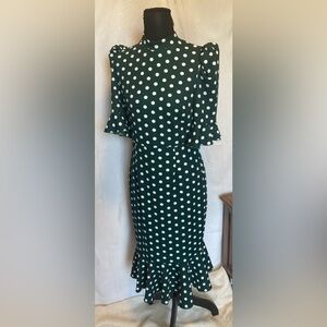 Shein Size Medium Womens Polk Dot Green and White Pencil Dress With Ruffles